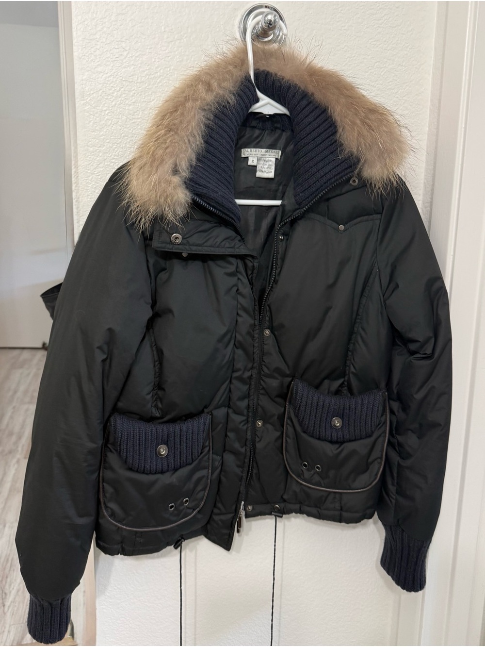 Alberto Makali Black Puffer Jacket with Fur-Trim Hood
